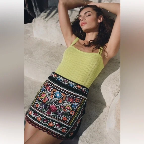 Lulus Don’t Stop the Party Black Embroidered A-Line Mini Skirt S - Picture 5 of 14